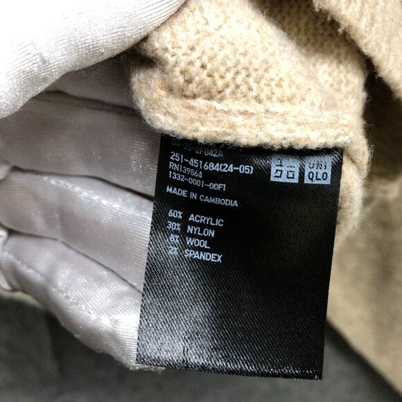 Uniqlo Souffle Yarn Cardigan Womens S Beige Sweater V-Neck Button Front - Picture 9 of 11